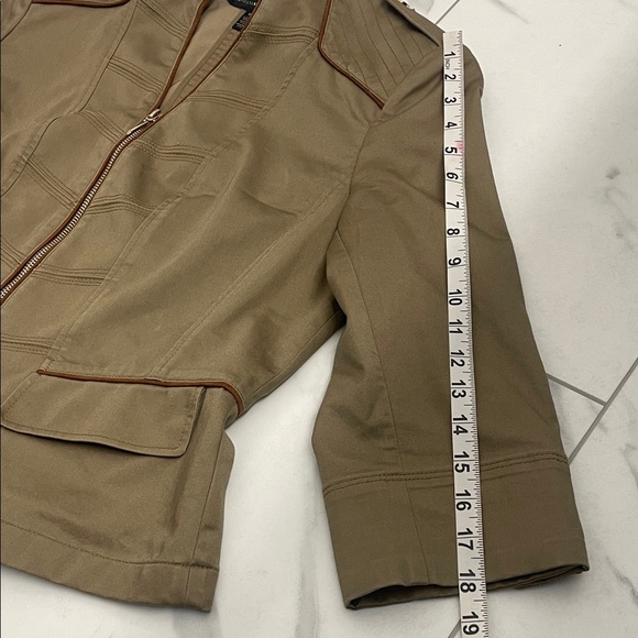 Olive Tan Military Style Shoulder Pad Zip Up Jacket Pockets Size 12 - Picture 14 of 15